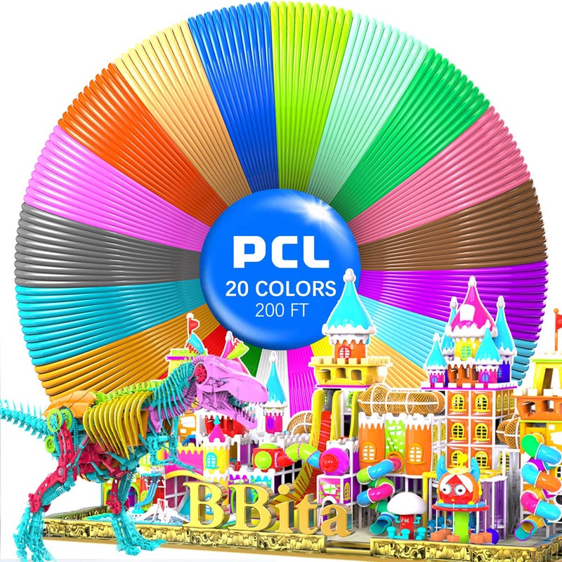 BBita 3D Printing Pen PCL Filament Refills 1.75mm, Pack of 20 Colors, Low Melting Temp of 70â„ƒ, High-Precision Diameter, Non-Toxic Non-Clogging(200 FT)ï¼ˆnot Included 3D Penï¼‰ - Image 1